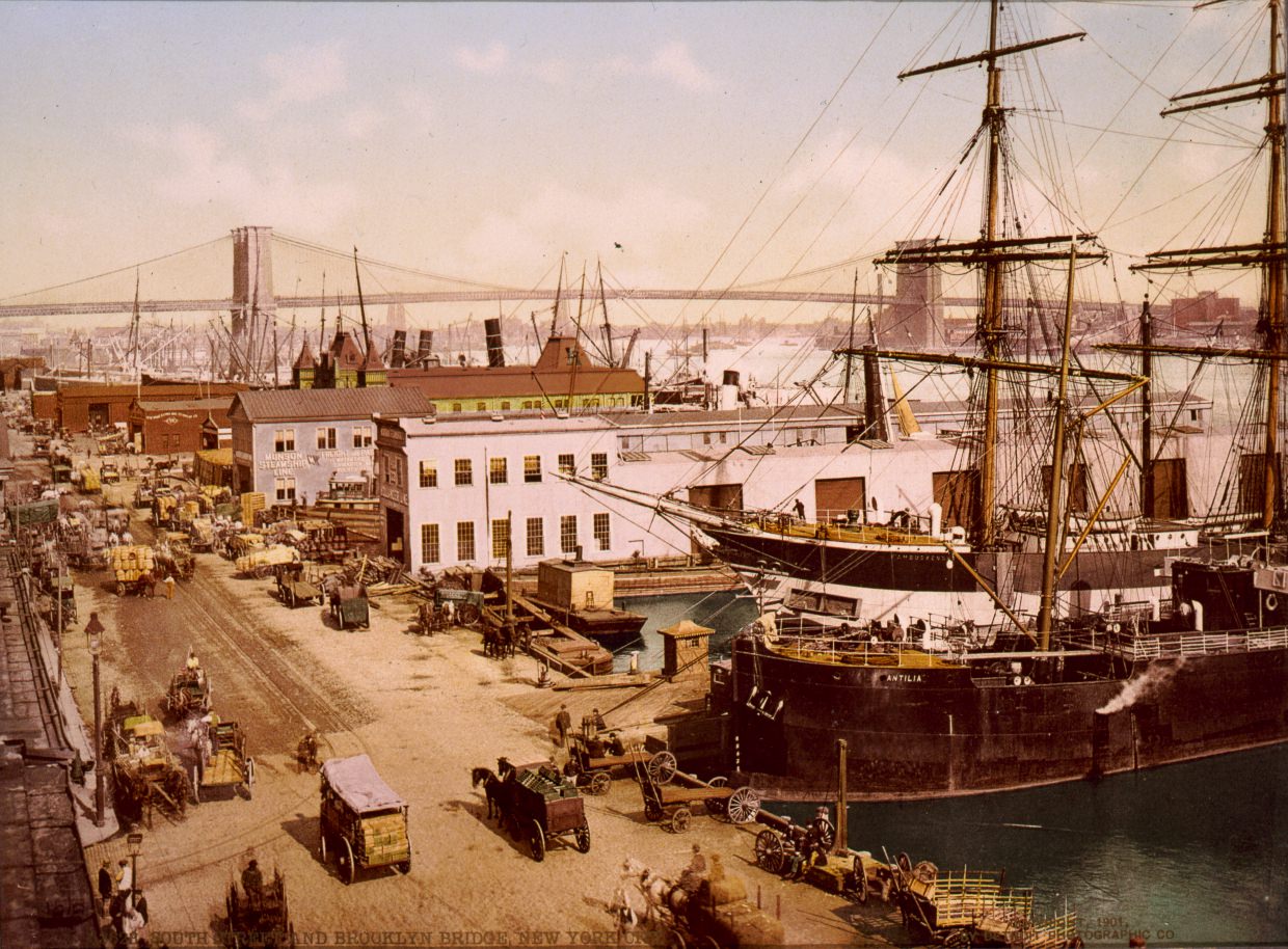 #28 South Street and Brooklyn Bridge, 1900