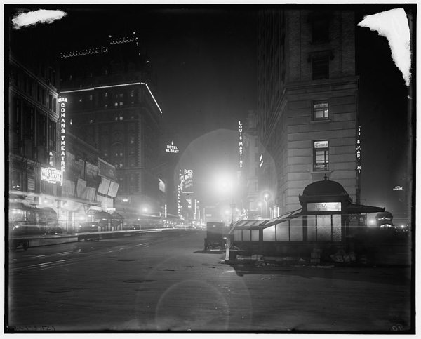 #38 Broadway at night from Times Square, 1900’s