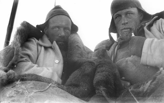 #20 Wild and Watson in sleeping bag tent on sledge journey, 1912