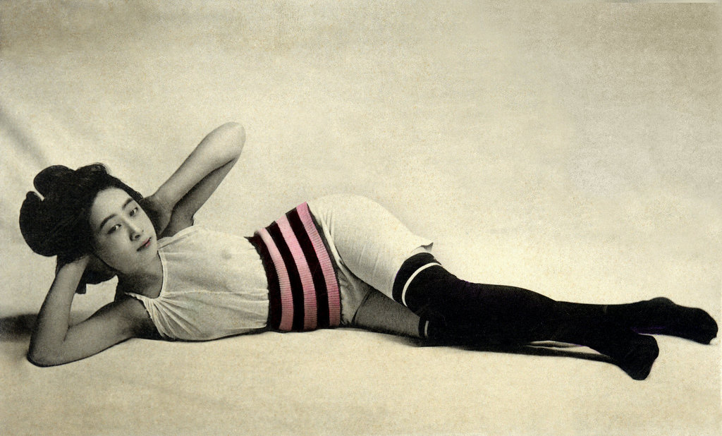 #31 Geisha wearing swimsuit with black stockings, 1933