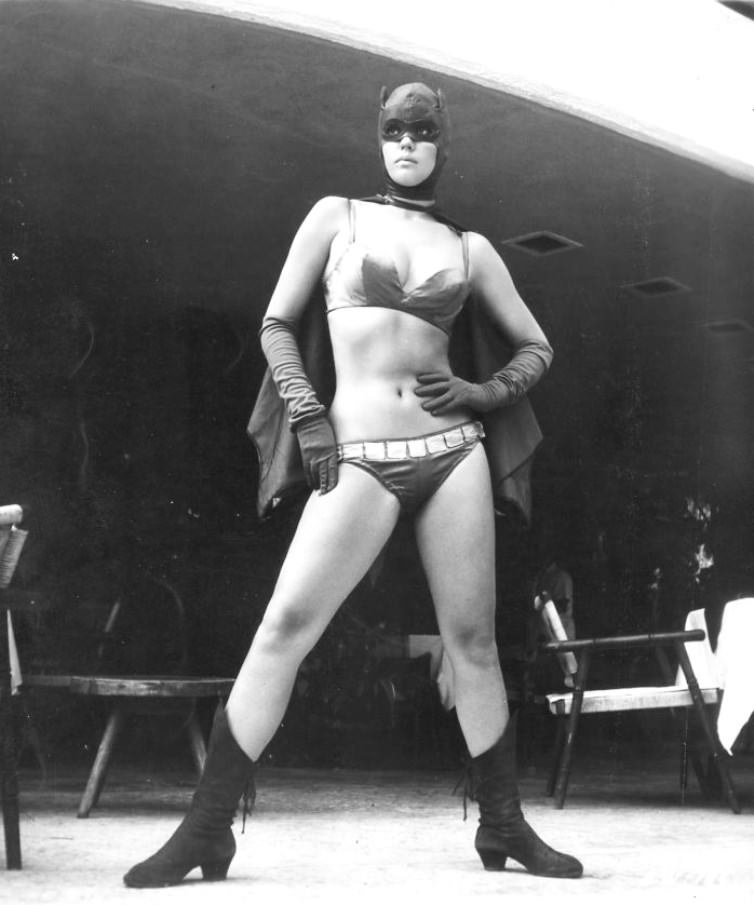 Maura Monti during the making of the Mexican film “La Mujer Murcielago” (“The Batwoman”), 1968