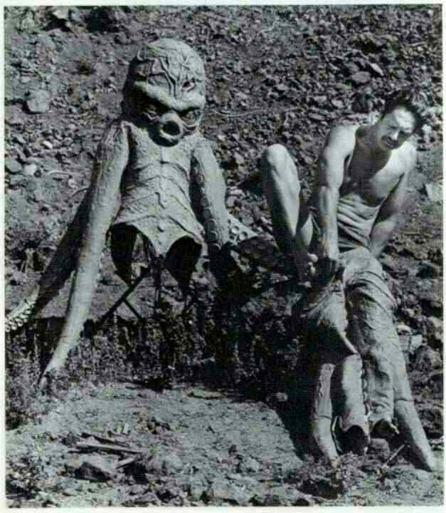 #10 Actor Read Morgan putting on his costume during the filming of “Octaman” in 1971