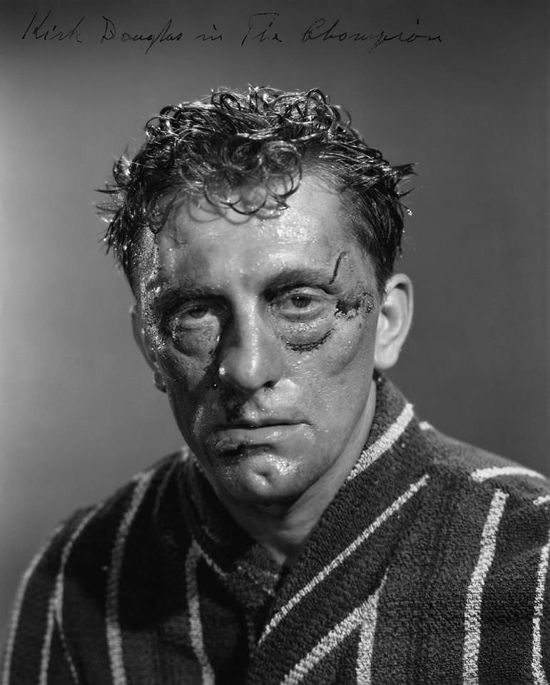 Kirk Douglas’ makeup test for the film “Champion”, 1949