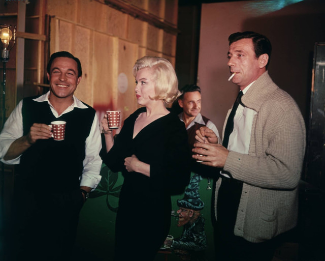 #30 Marilyn Monroe with Gene Kelly and Yves Montand on the set of Let’s Make Love, 1960
