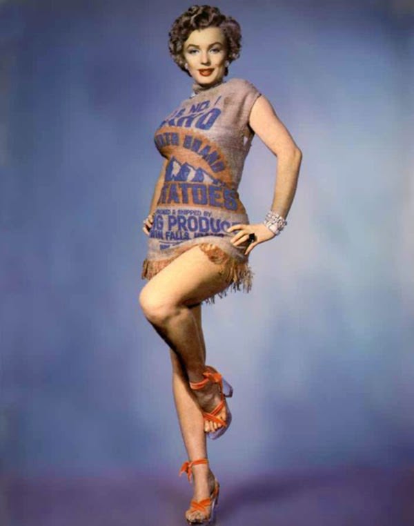 #51 Marilyn posed in a burlap potato sack, 1951