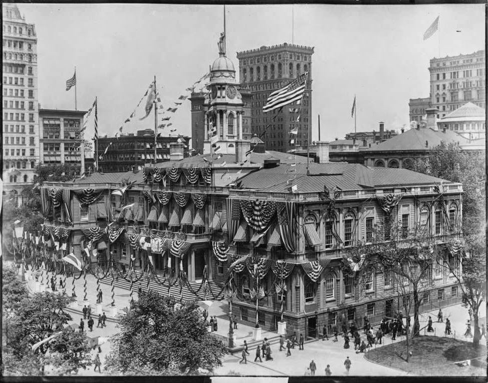 #33 City Hall in its fanciest dress for the Dewey Parade, 1898