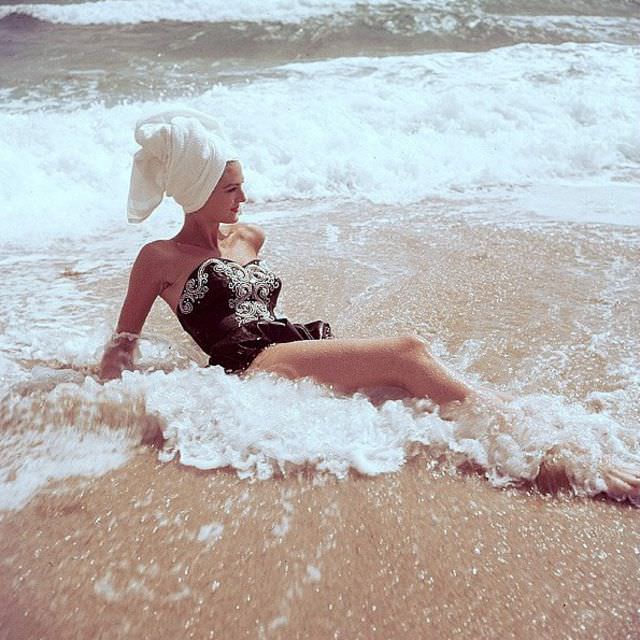 #5 Carmen Dell’ Orefice, at Manalapan Beach, Florida, 1954.