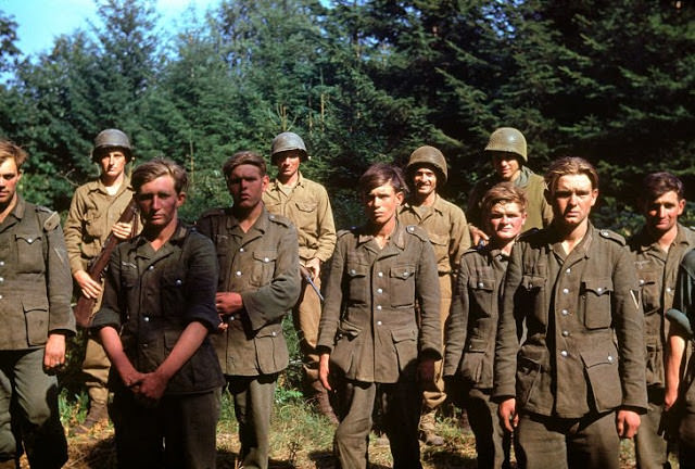 #27 From D-Day until Christmas 1944, German prisoners of war were shipped off to American detention facilities at a rate of 30,000 per month. Above: Captured German troops, June 1944