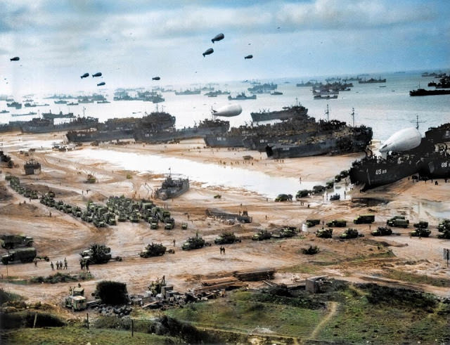 #3 The astonishing scale of the invasion can be seen in this image taken of the American forces arriving on Utah Beach.