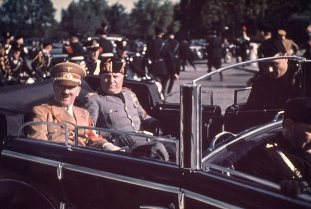 #38 Adolf Hitler and Benito Mussolini during Hitler’s 1938 state visit to Italy