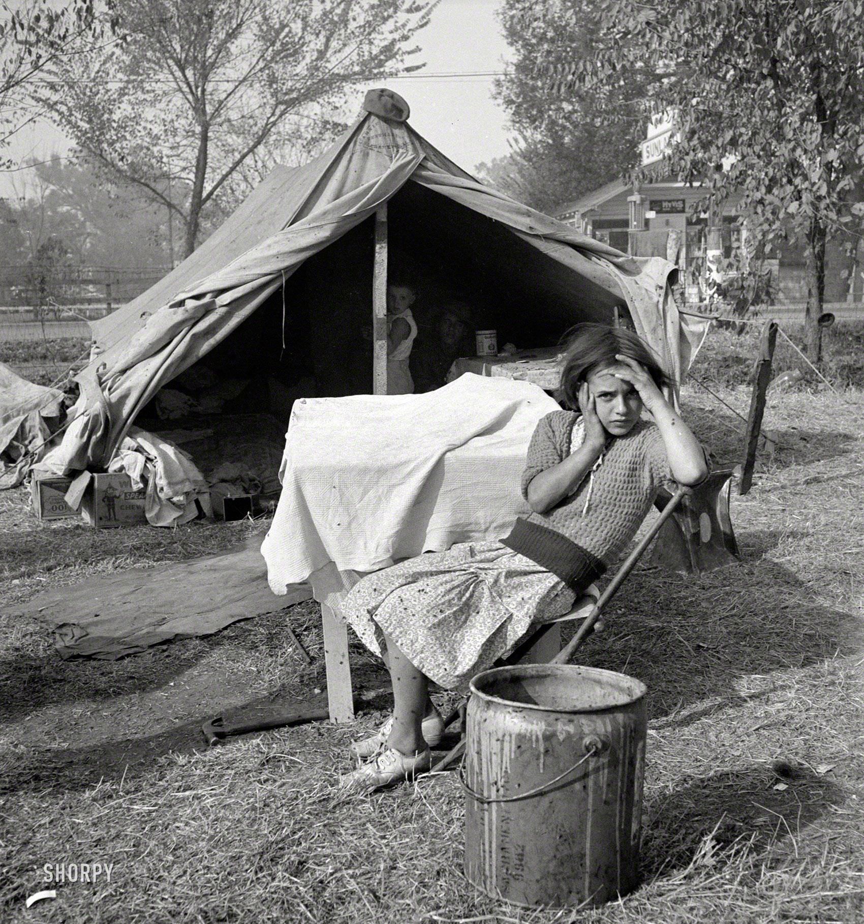 #57 Children and home of cotton workers at migratory camp in southern San Joaquin Valley, California, 1936