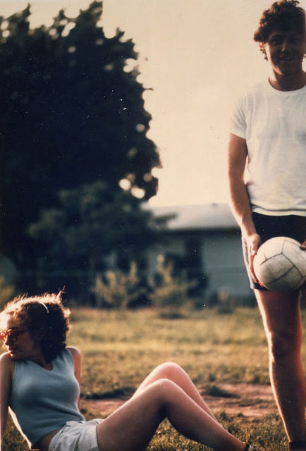 #27 Hillary and Bill playing volleyball, Fayetteville, 1975