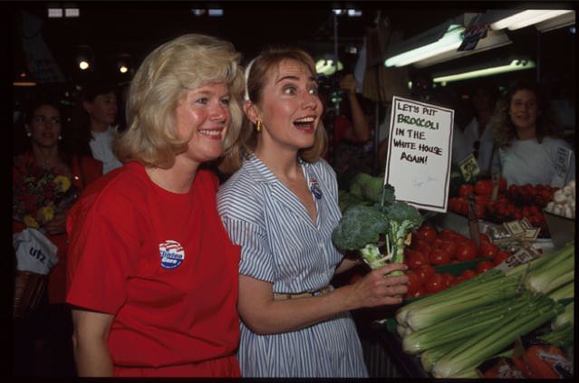 #6 Hillary with Tipper Gore and broccoli, 1992