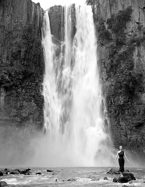 #35 Wenda Parkinson at Howick Falls Underneath the 310-foot (94-metre) sheer drop in KwaZulu-Natal Province, South Africa, 1951