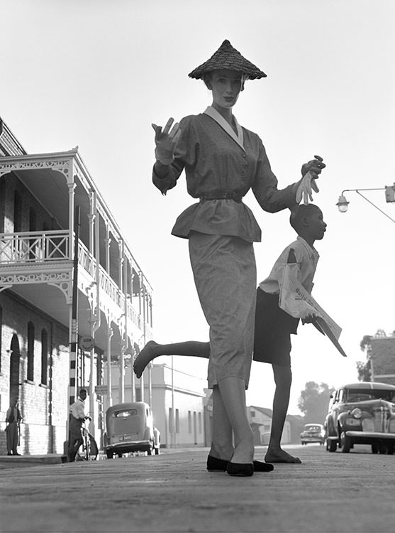 #49 Wenda Parkinson in South Africa wearing a Coolie hat, 1951