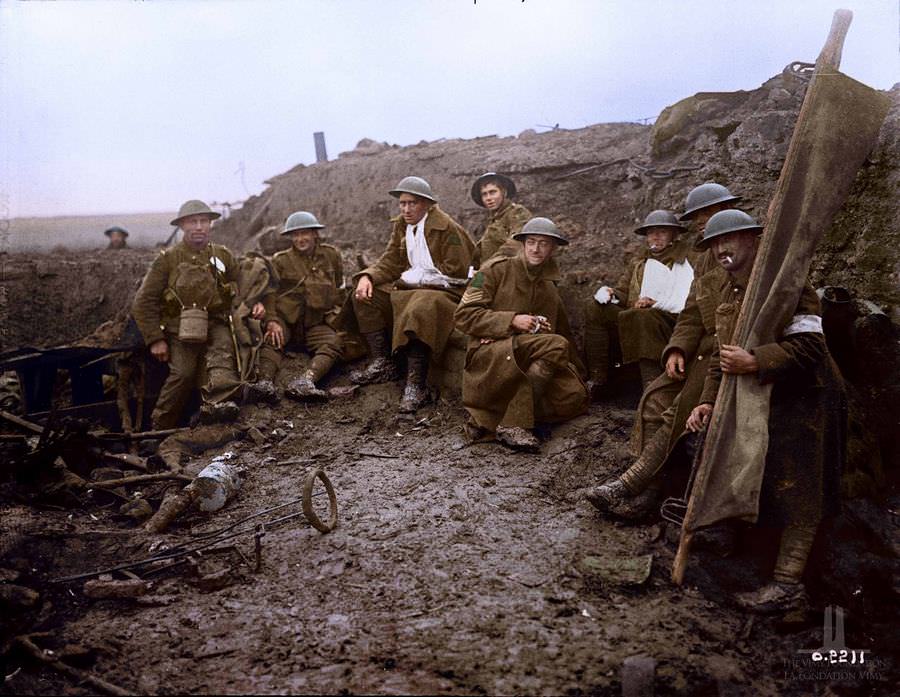 Wounded Canadian taking cover Behind Pill Box Battle of Passchendeale, November 1917