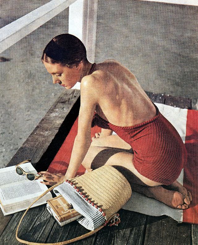 #35 Leslie Dickson wears bathing suit by Hermès, Useppa Island Club, Sarasota, Florida, May 1947