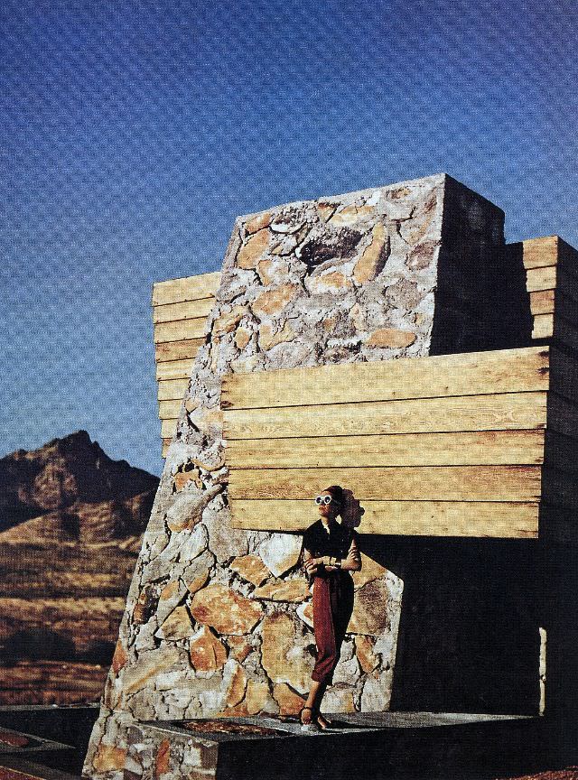 #9 Bijou Barrington in skirt and halter top by Jay Thorpe, Taliesen West – Frank Lloyd Wright’s winter home in Phoenix, Arizona, January 1942