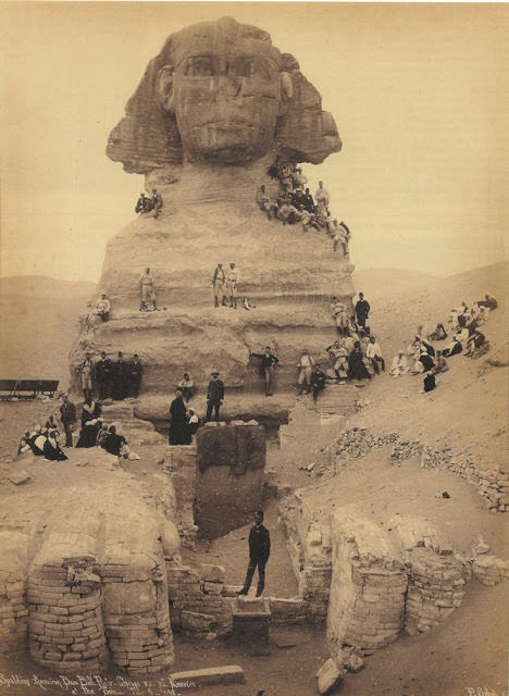 #2 Tourists gathered around The Sphinx, Giza, 1850