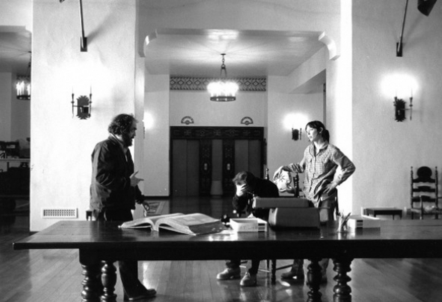 #17 Stanley Kubrick, Jack Nicholson (Jack Torrance), and Shelley Duvall (Wendy Torrance) rehearse.