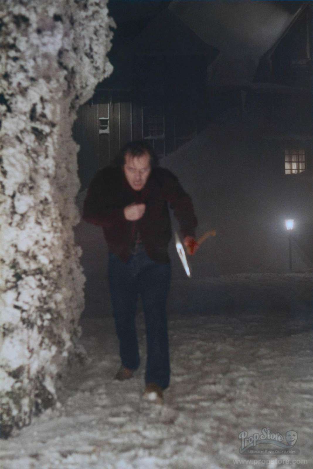 #42 Jack Nicholson on the exterior set of the Overlook Hotel at EMI Elstree Studios.