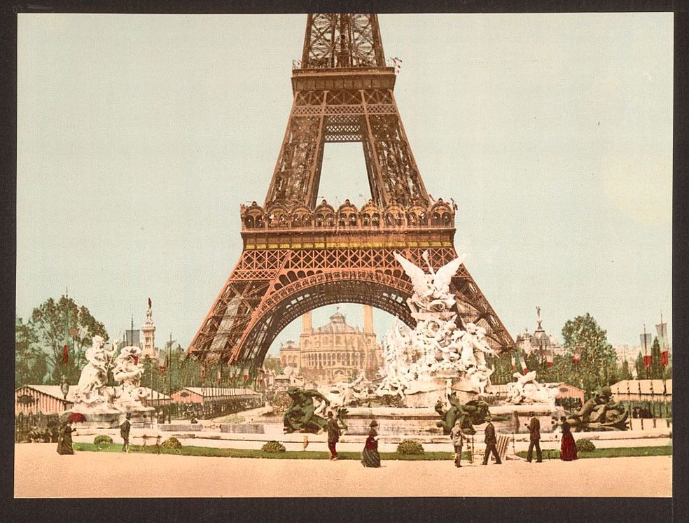 #50 Eiffel Tower and fountain, Exposition Universelle, 1900, Paris, France.