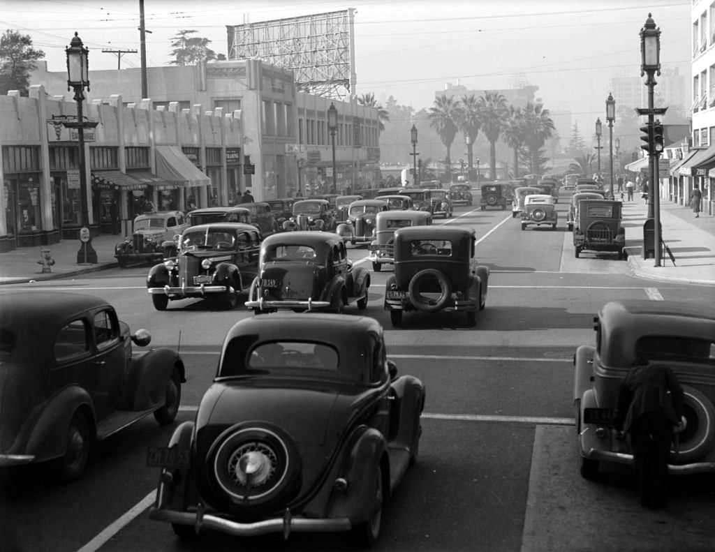 #64 Looking west on Wilshire Boulevard at S Westlake Avenue, 1939