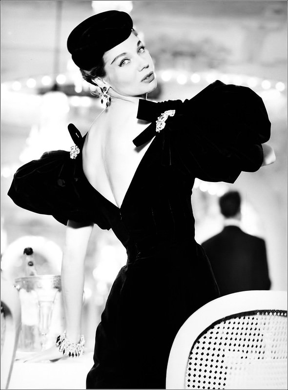 #50 Enid Boulting in velvet dress by Jacques Fath, 1956