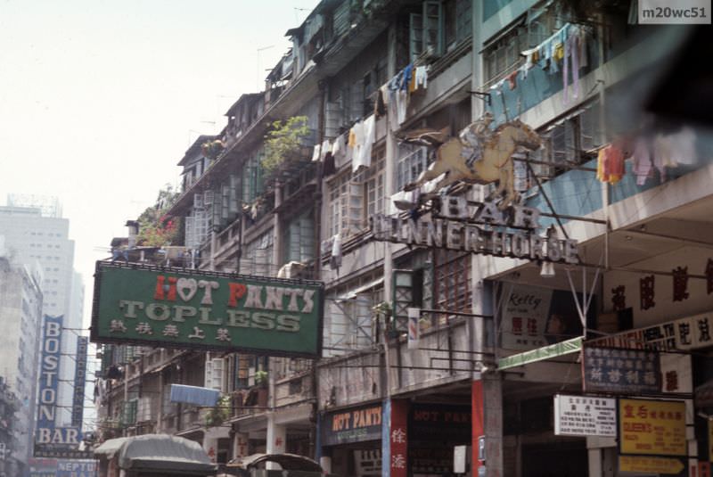 #27 Hot Pants Bar on Lockhart Road, looking west towards Luard Road, Wanchai, 1974