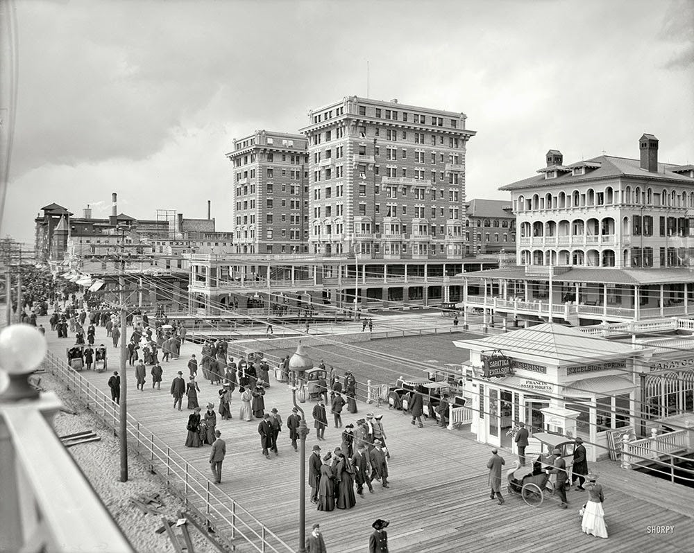 #10 The Jersey Shore circa 1907. Hotel Chalfonte and Boardwalk, Atlantic City.