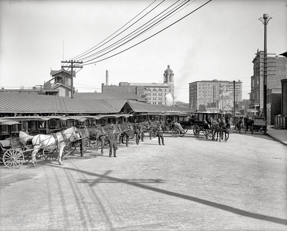 #35 Circa 1906. Atlantic City, N.J., hotel busses at P.R. depot.