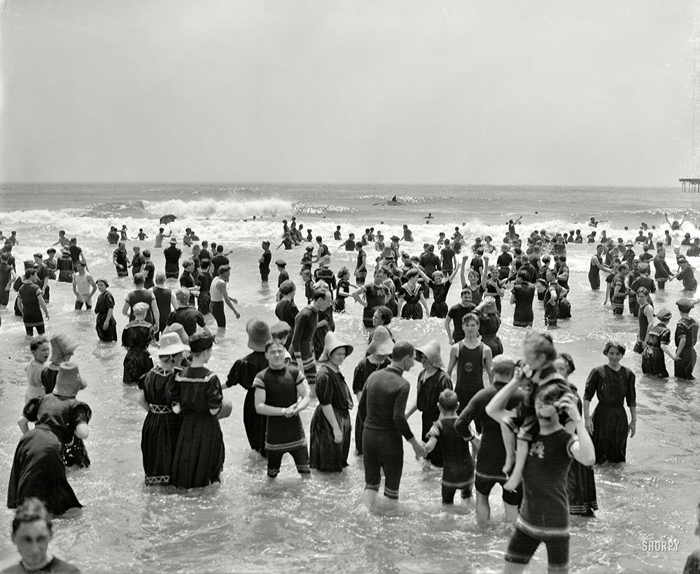#3 The Jersey Shore circa 1910. Bathers at Atlantic City. Many of them gamely striking a pose for the camera as they peer into the existential void.