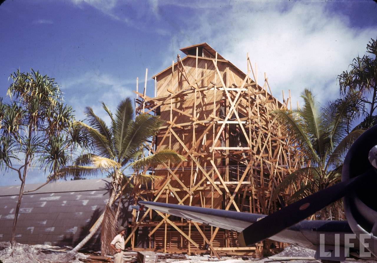 #28 New building under construction at an American airbase on Tarawa during WWII.