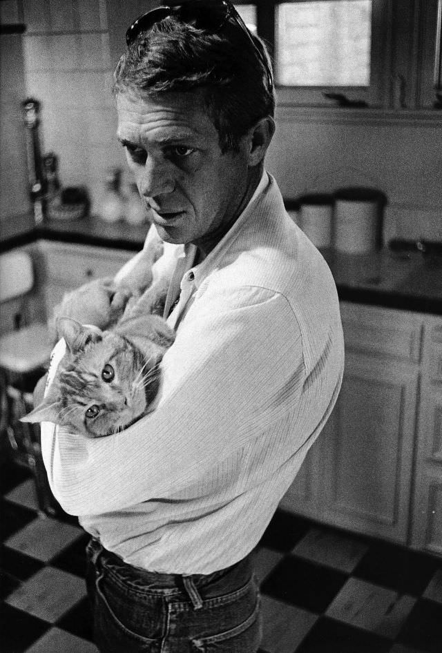 #17 Steve McQueen with his kitty cat, 1963