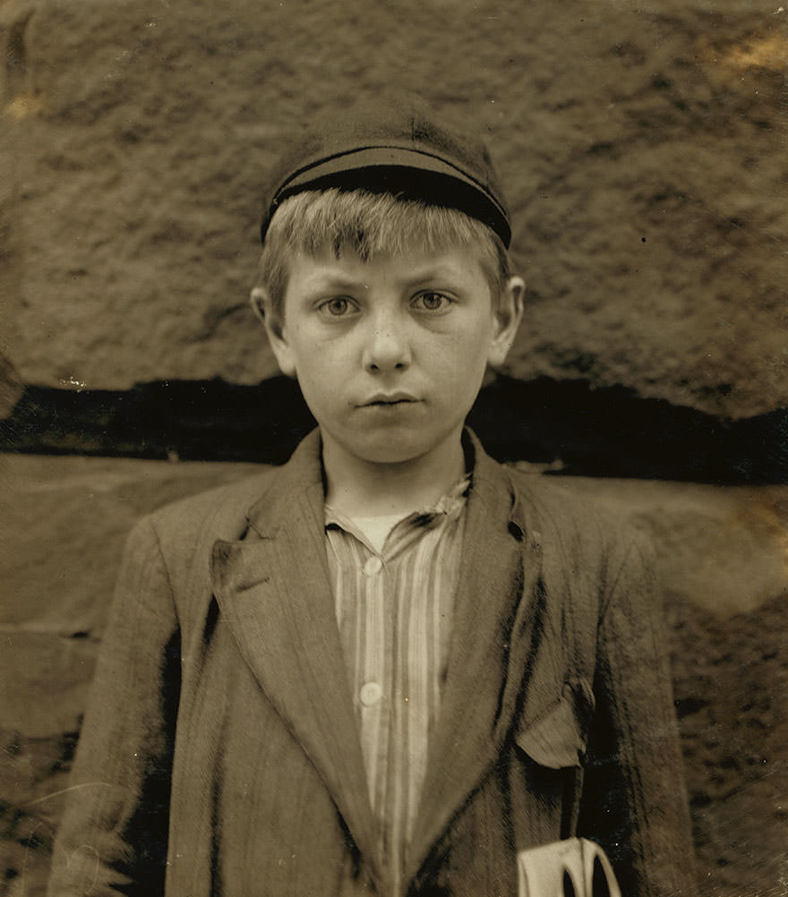 #47 Louis Birch, newsboy, 12 years of age. Just started selling. Made 10 cents one day. Father dead. While not under any compulsion to sell papers, louis, of his own accord, took it up in order to help support his widowed mother. Location: Wilmington, Delaware