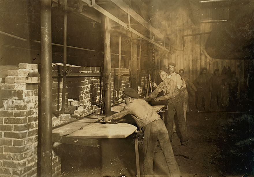 #52 The “carrying-in boys,” midnight at an Indiana glass works. Location: Indiana