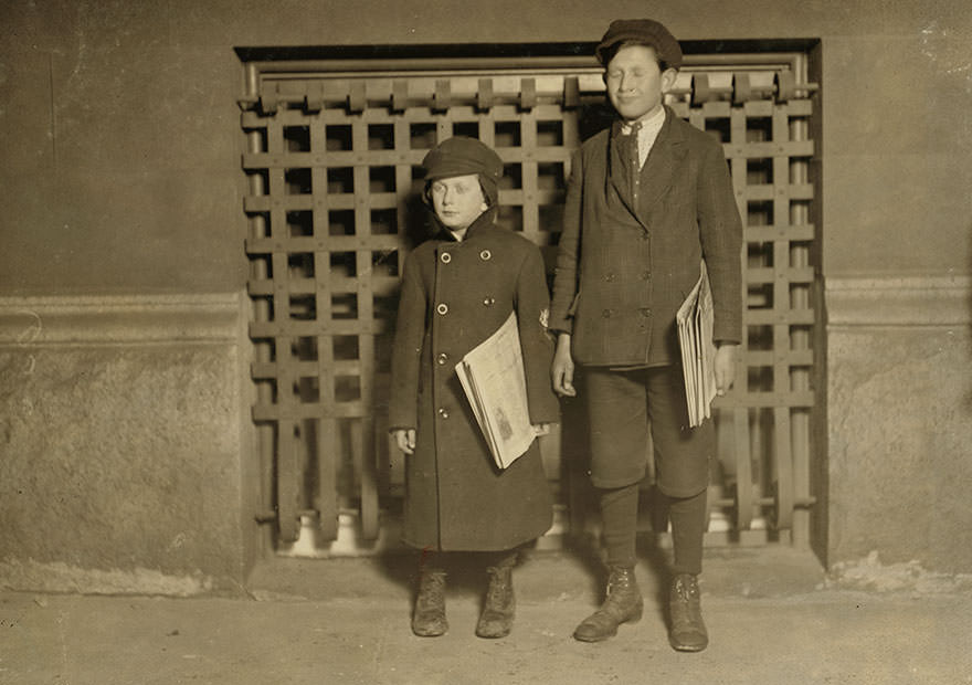 #97 8 p.m. Harry Laudeman, 13 years old. Has sold papers for 7 years. Brother, Morris, 7 years old 46 inches high. Location: Hartford, Connecticut
