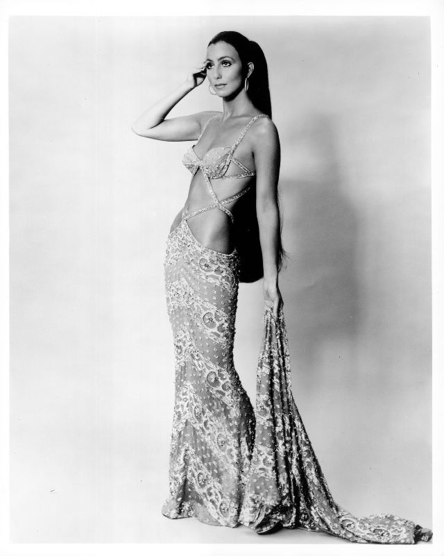 #9 Cher in a cutout gown for a portrait session during the ‘The Sonny and Cher Show’ years. Photo by Michael Ochs Archives, 1972