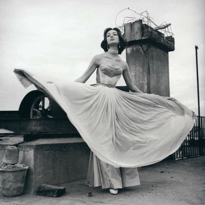 #21 Ivy Nicholson in chiffon evening gown by Irene Galitzine, Rome, 1953