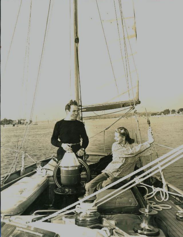 #41 Lauren Bacall and Humphrey Bogart Enjoying a Day of Sailing in 1946