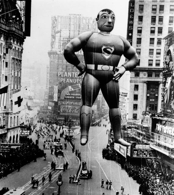 A helium inflated Superman rises over Times Square to lead the Macy’s Thanksgiving Day Parade in 1940.