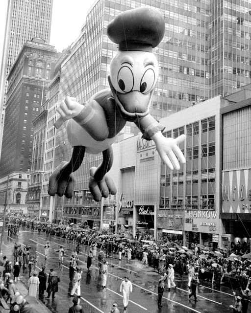 Donald floats down the street in the Macy’s Thanksgiving Day parade in 1962.