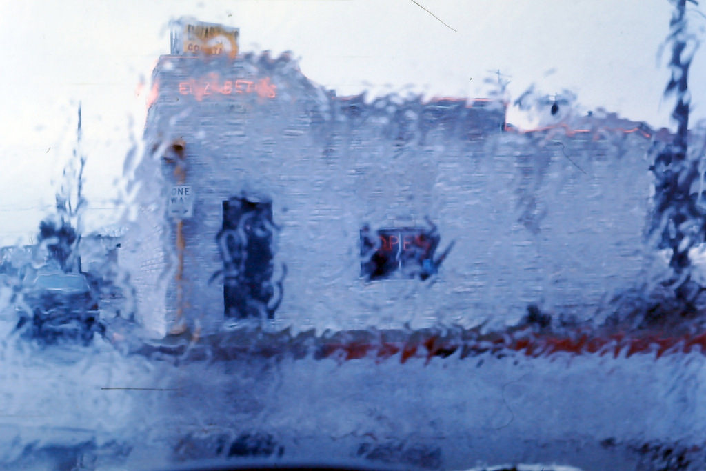 #40 Elizabeth’s Cocktails taken through the windshield of car on a rainy day in 1977