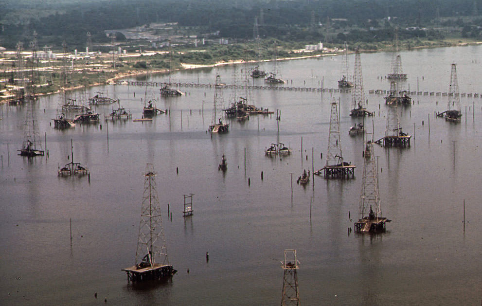 #27 Off-shore oil wells in Galveston Bay, June 1972. (Blair Pittman/NARA)