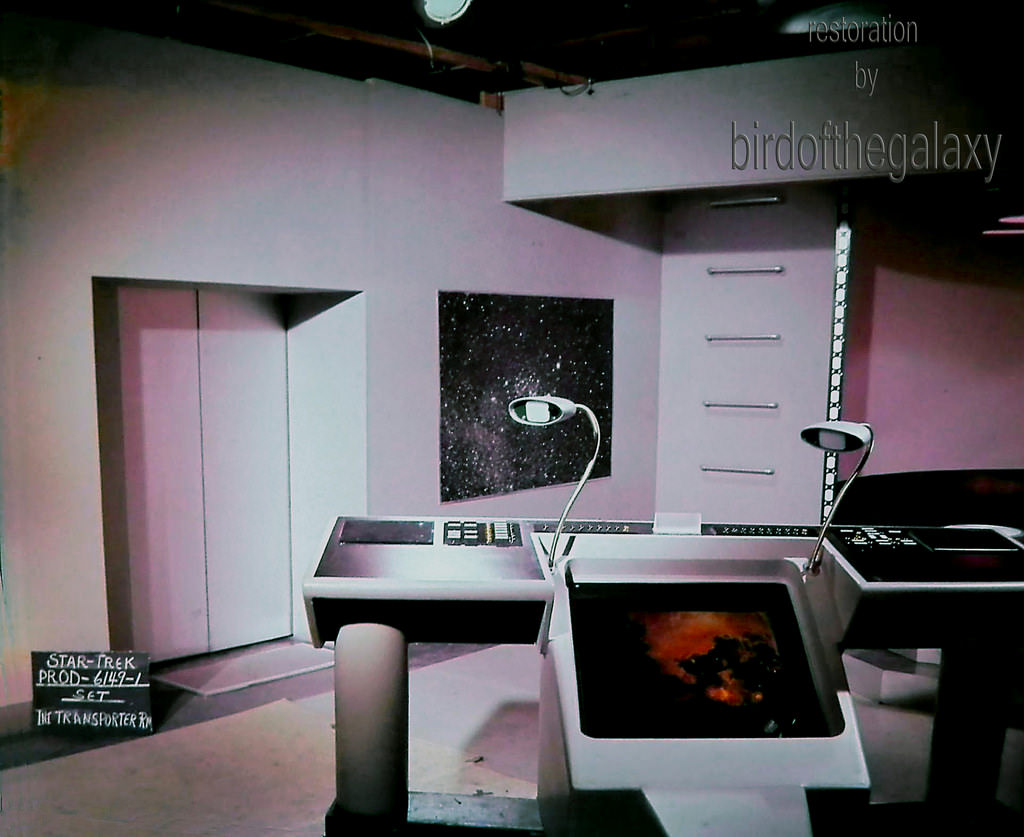 #2 This very early shot of the filming set for the transporter room aboard the Enterprise dates back to 1964 and the production of the first pilot (known originally as The Menagerie, then The Cage).