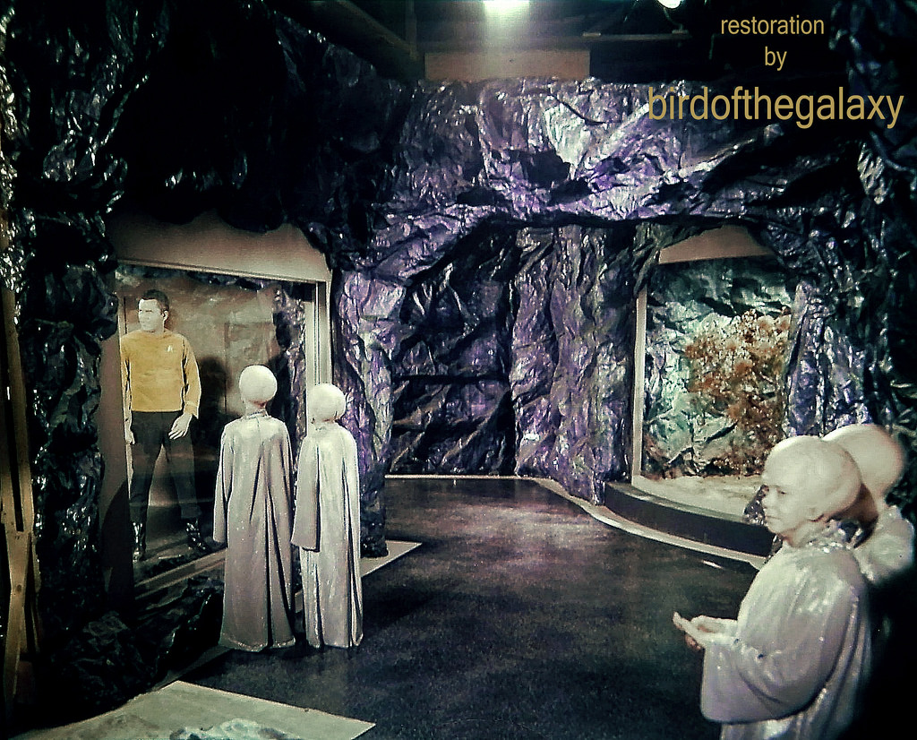 #22 From the filming of The Cage, this shot shows the set of the subterranean “cage” area where Captain Pike was held by his Talosian captors.