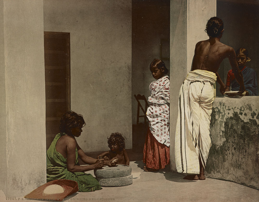 #56 Women Grinding and Children, South of India