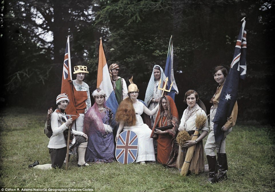 #10 Characters in a pageant – Britannia and her colonies and dependencies – on the grass in Southampton in 1928