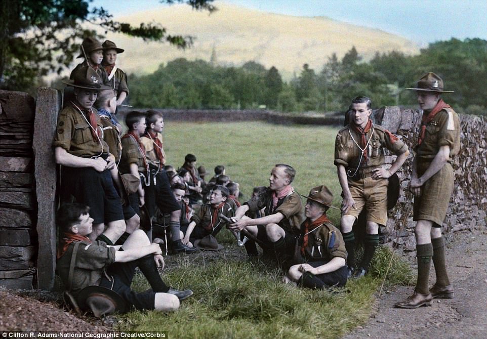 #17 English Boy Scouts on a hike stop for a rest near Ambleside, north-west of Windermere in Cumbria in 1929