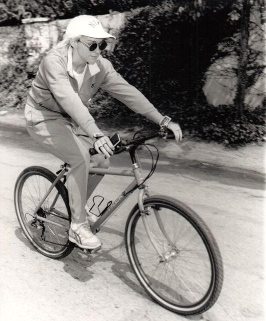 #21 Madonna riding a bike.